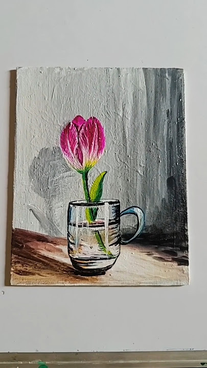 glass cup with tulip flower acrylic painting#art#shortvideo#shorts #youtubeshorts