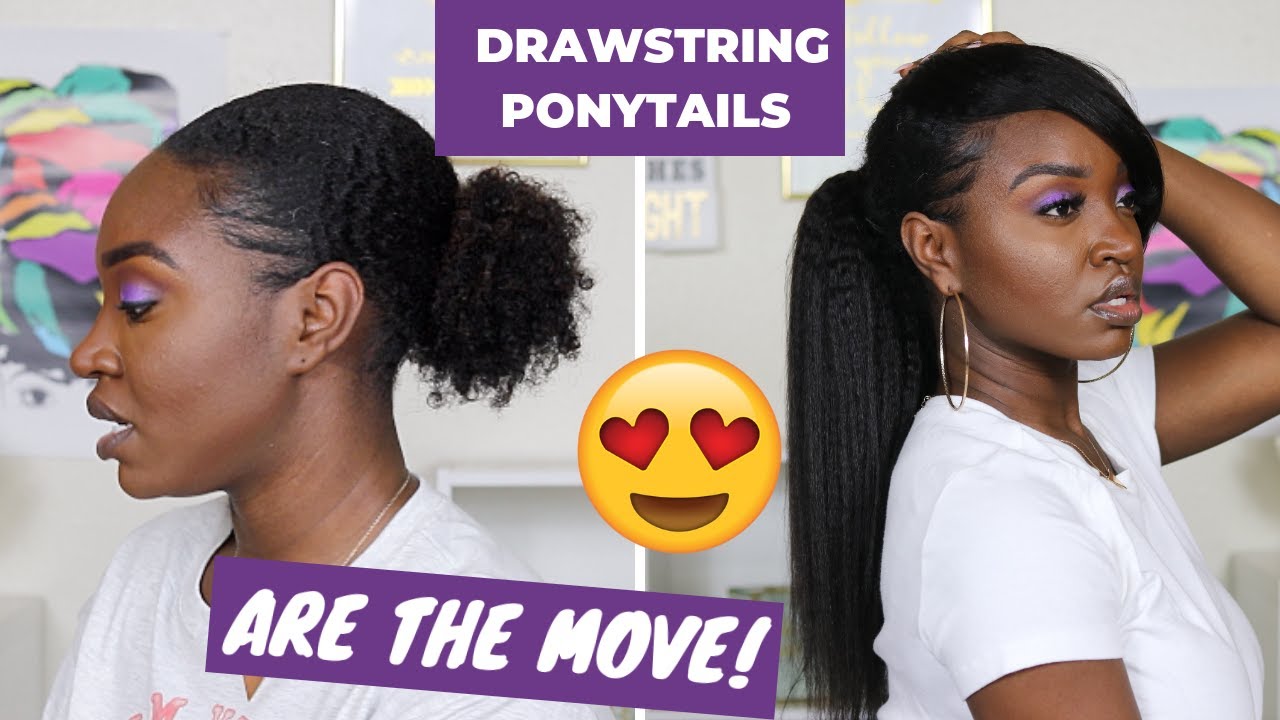 Sleek Low Ponytail W Faux Bangs Kinkycurlyyaki Drawstring Ponytails