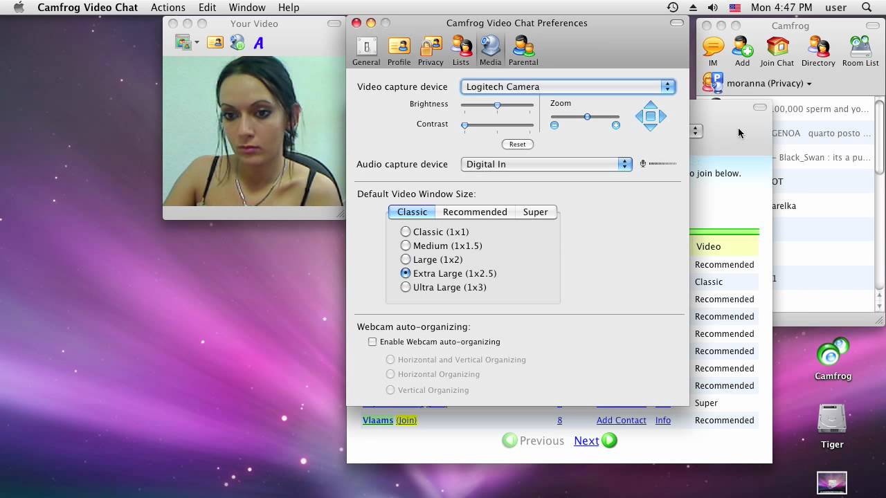 Changing your video source and settings with Camfrog Video Chat (Mac OS X)