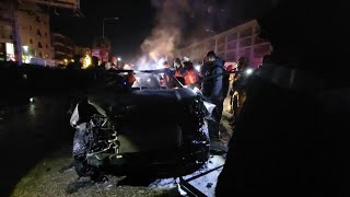 Images from the scene of an Israeli airstrike on a major road south of Beirut | AFP