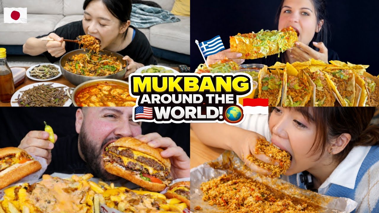 Eating Around The World in One Video 🌎🔥 | Global Mukbang Battle 🥵🍔🌮Who’s Your Favorite? #asmr #food 