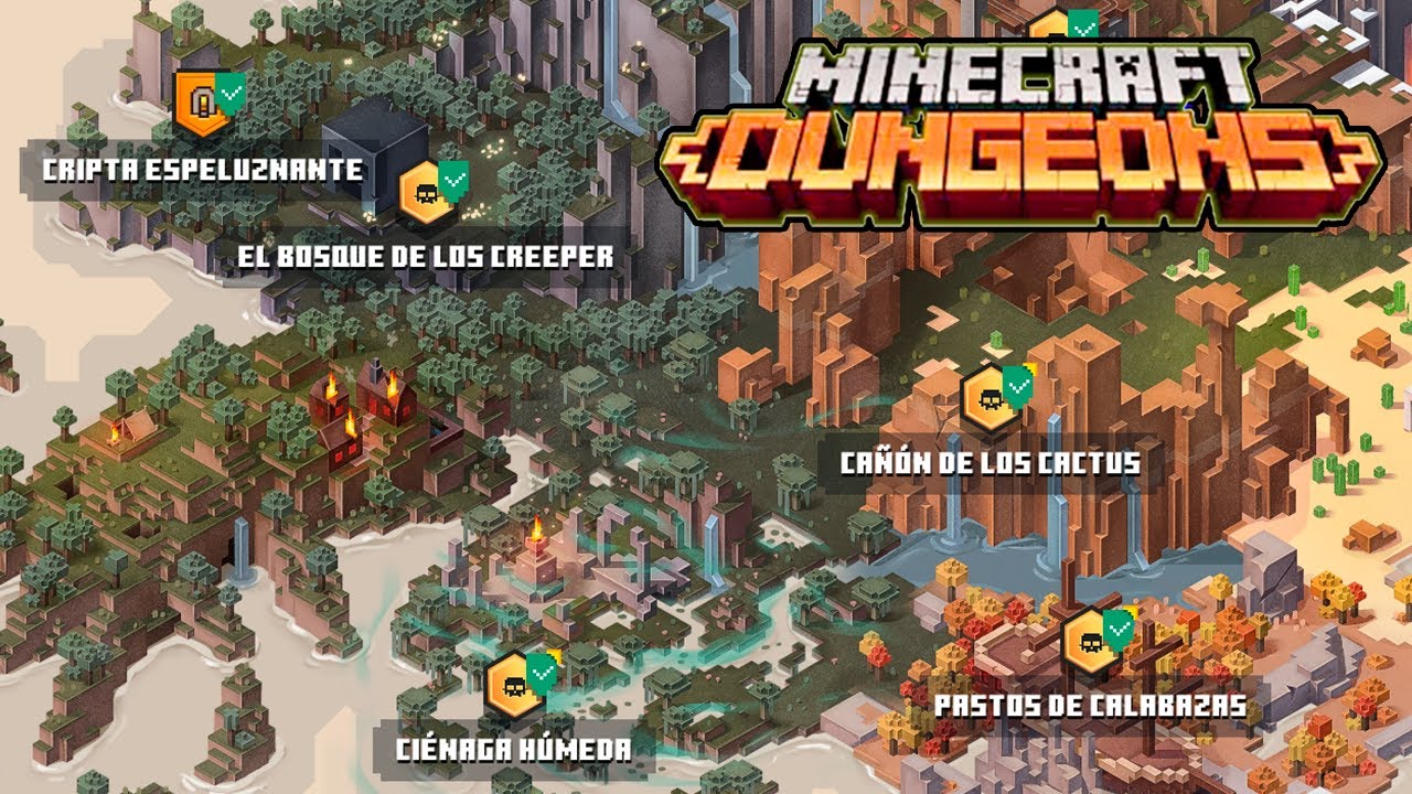 MINECRAFT DUNGEONS - PRIMERAS MISIONES! - NIVELES: CRIPTA, BOSQUE ...