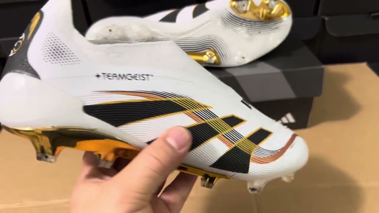 Adidas Predator Laceless Elite 25 FG Firm Ground Soccer Cleats - White/Black/Gold