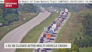 Southbound Interstate 35 closed due to multi-vehicle crash near Huxley, Iowa State Patrol says