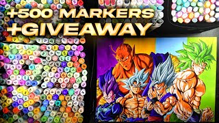 Drawing with +500 OHUHU Markers | Goku, Vegeta, Gohan, Broly & Piccolo | +Giveaway