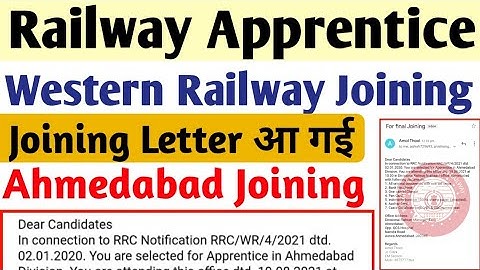 Western railway joining, RRC WR Joining 2021, WR Ahmedabad Joining start, wr apprentice merit list