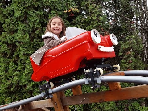 Initial run of the Red Racer backyard roller coaster cart on the little rocket track.