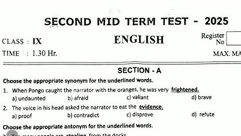 9th std English  Second mid term test November-2025 Original Question paper
