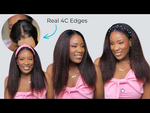Soft And Natural Look 💯 7*5 Ombre Chestnut Kinky Straight Wig With Edges 20" Ft Ashimary Hair
