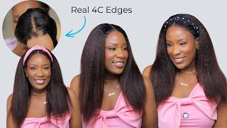 Soft and Natural Look 💯 7*5 Ombre Chestnut kinky straight Wig with Edges 20" ft Ashimary Hair screenshot 3
