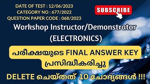 PSC FINAL ANSWER KEY| Workshop Instructor| Electronics| 677/2022| #workshopinstructorelectronics