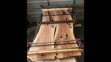 How to build an epoxy river table by connecting 2 large slabs (Part 1 Prep, Epoxy and Glue Up)