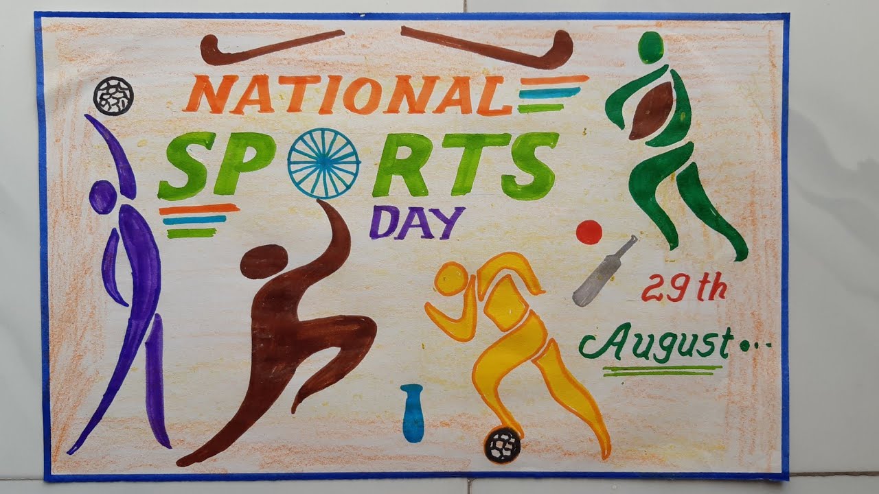National Sports Day Poster Drawing : Sports Day Poster Images Stock