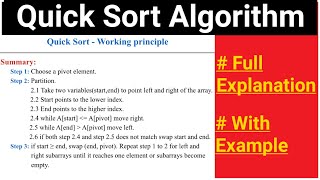 Quick Sort Algorithm | Full Explanation in detail | With Example Array