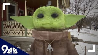 Man creates adorable Baby Yoda snow sculpture