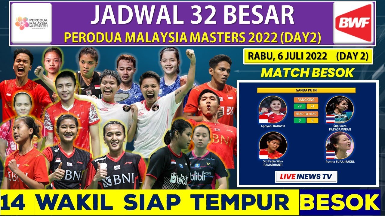Jadwal Malaysia Master 2022 Hari Ini Day 2 R32 APRIYANI/SITI Hadapi
