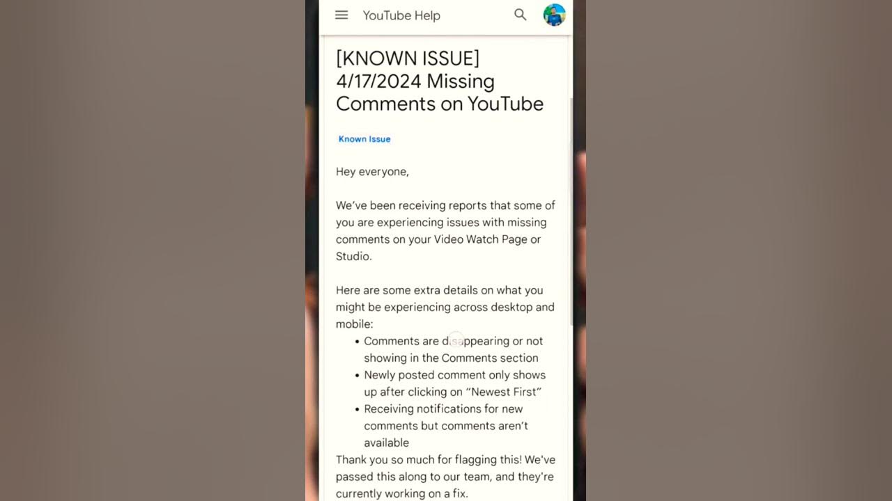 update-known-issues-4-17-2024-missingcomments-on-youtube-known-issues