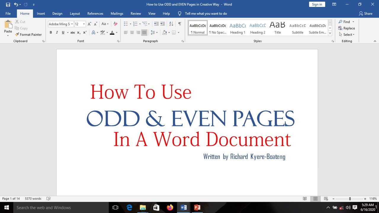 How To Use ODD And EVEN Pages In A Word Document - YouTube