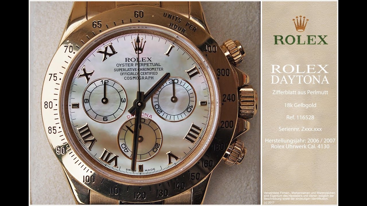 Rolex Daytona 18k Gelbgold Ref Mit Perlmutt Zifferblatt Youtube