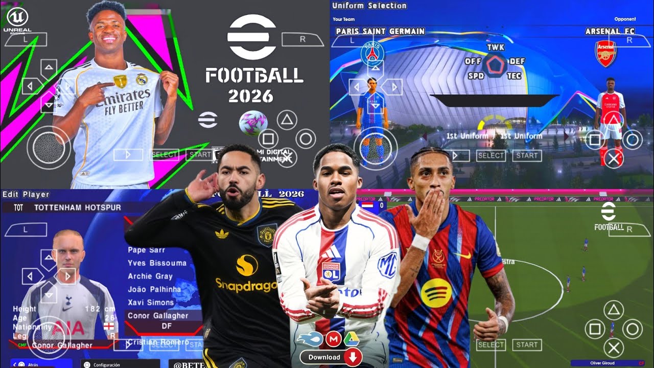 eFootball PES 2026 PPSSPP Android Offline Full Update UCL & League Kits 25/26 Season 4k Graphics
