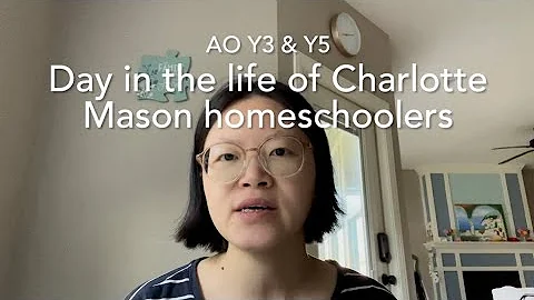 Day in the life of Charlotte Mason homeschoolers, Ambleside Online y3&5, curriculum flip through