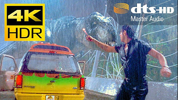 4K HDR ● T-Rex chases Jeff Goldblum ● Jurassic Park (DTS-HD 7.1)