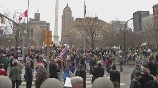 Thousands of protesters gather in Niagara Square for "Hands off!" rally