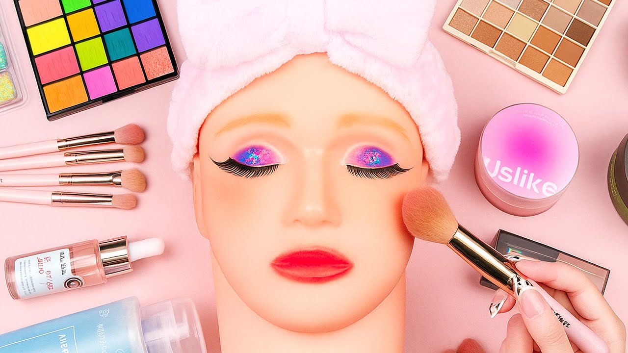 ASMR Makeup on Mannequin Head 🩷 (No Music) | Pure Satisfying Sounds
