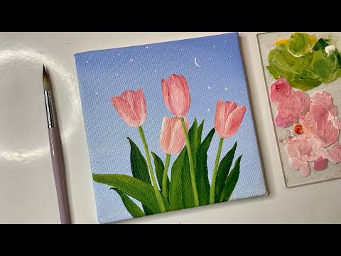 Acrylic painting tulip flowers/acrylic painting tutorial/acrylic painting for beginners tutorial