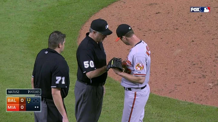 BAL@MIA: Foreign substance on arm gets Matusz ejected