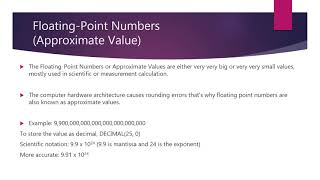 4.  Floating Point Numbers in SQL Approximate Values