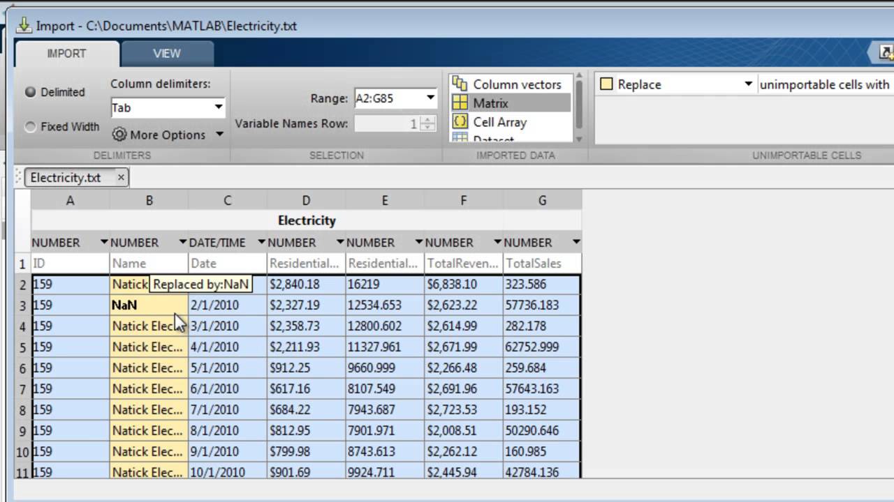 How To Import Data From Text Files Interactively In Matlab 2012B