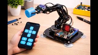 Design of a robotic arm controlled by a Micro:bit board and a smartphone.