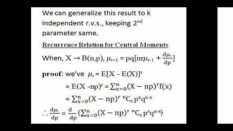 Reccurence relation for Central Moments &  Binomial probabilities|Third SEM UG Calicut University