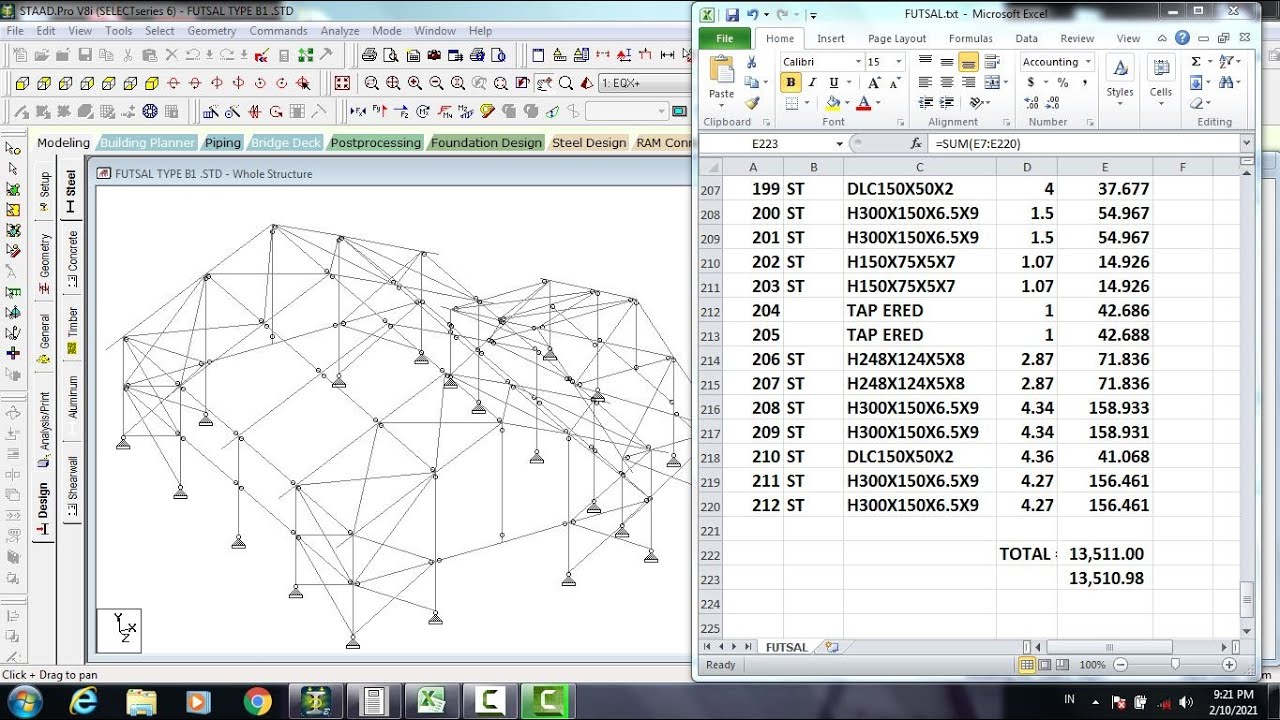 CARA EXPORT DATA PROFILE MODELLING STAADPRO KE EXCEL