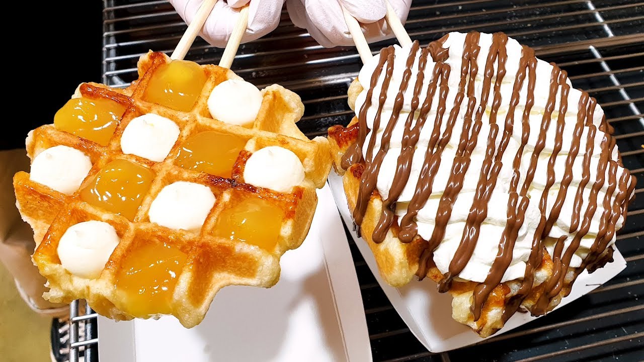 맛도 비쥬얼도 최고! 벨기에 와플 추천, 망고 생크림 와플, 생크림 누텔라 와플, Best Belgian waffle, Mango waffle, Korean Street