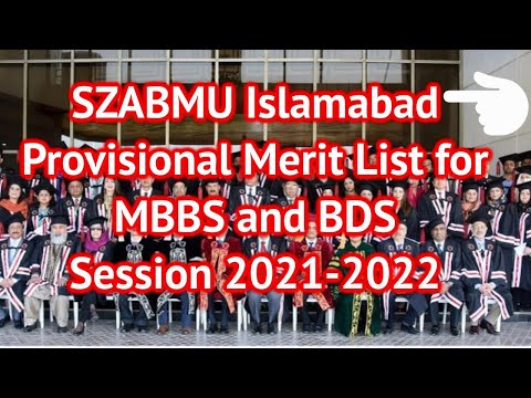 SZABMU Islamabad Provisional List for MBBS and BDS Session 2021-2022