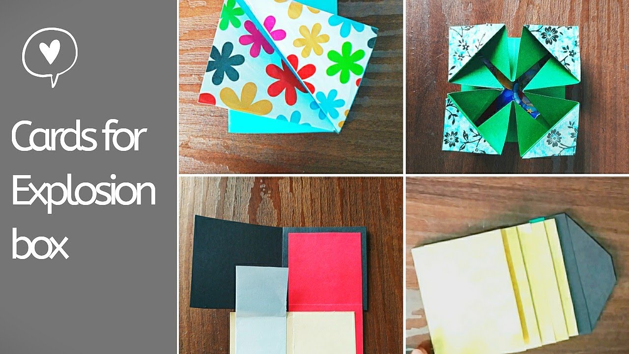 Different types of cards for Explosion box | Scrapbook decoration ideas for school | Mini cards