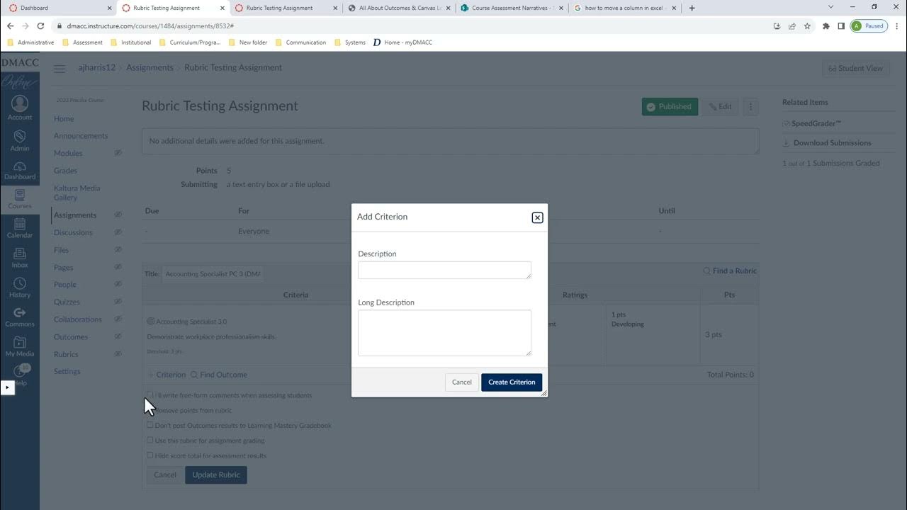 Applying and Grading Assessment Rubrics in Canvas YouTube