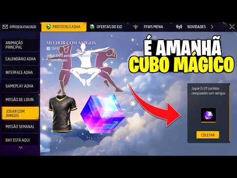 É AMANHÃ!! PEGUE EMOTE GRÁTIS, CAMISA E CUBO MÁGICO NO FREE FIRE