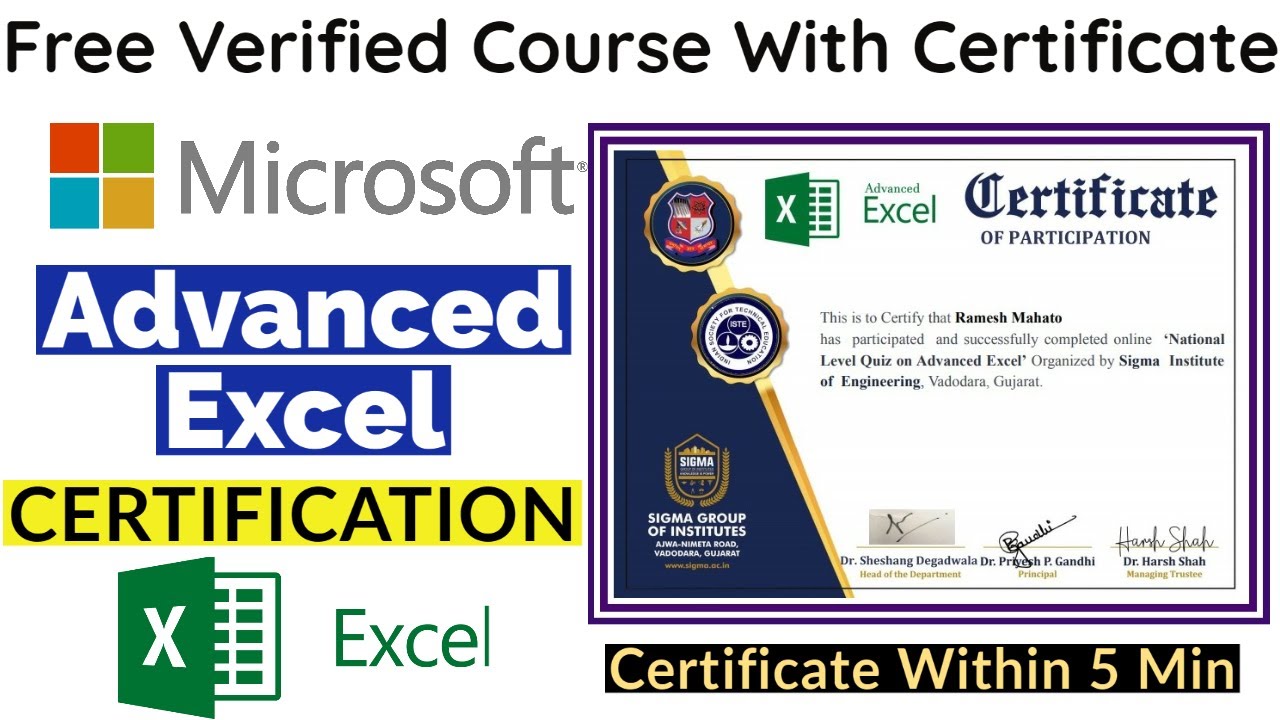 Microsoft Excel Free Certification Advanced Excel Certification