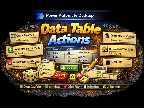Power Automate Desktop Data Table Actions|Create Data Table, Insert Row, Delete Row, and Update Item