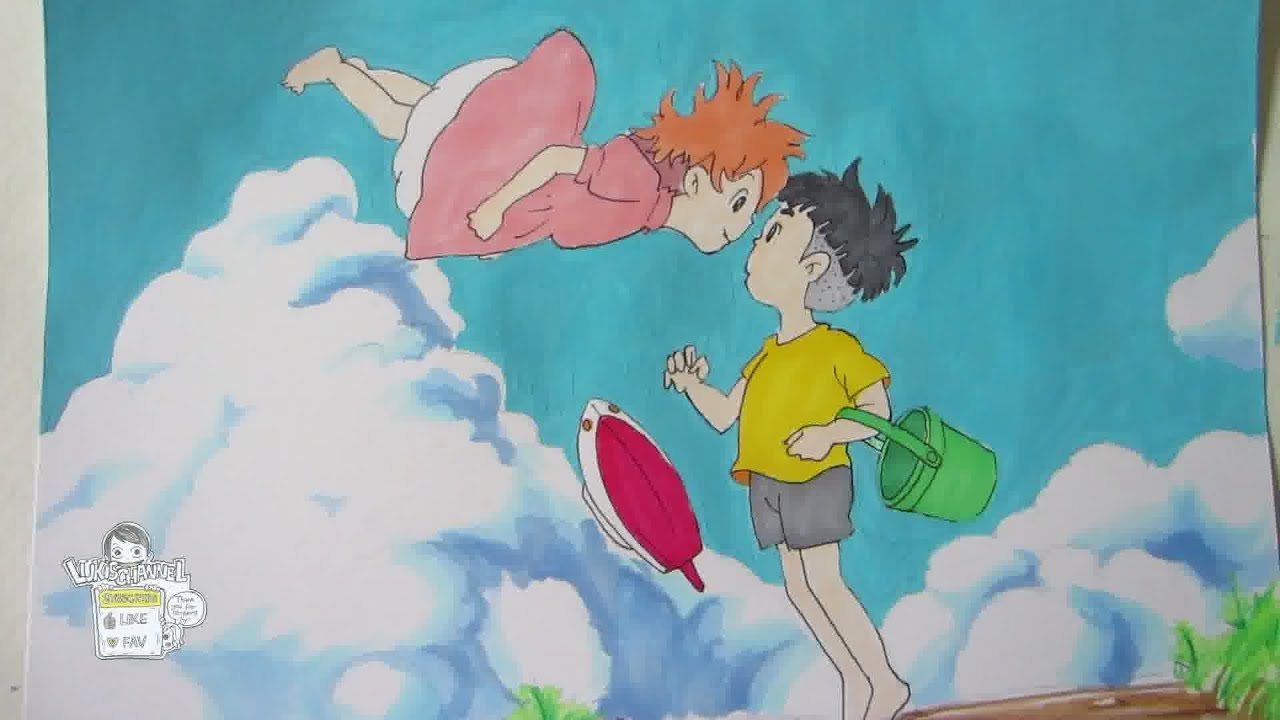 How to draw Ponyo and Sosuke ポニョ 宗介 - YouTube