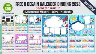 Free Download 8 Desain Kalender Dinding 2023 Karakter Kartun CorelDraw (CDR) - Calendar Design