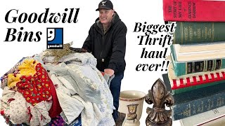 Biggest Thrift Haul Ever At The Goodwill Bins! Quilts, Linens, Vintage and Antique Books - Reselling