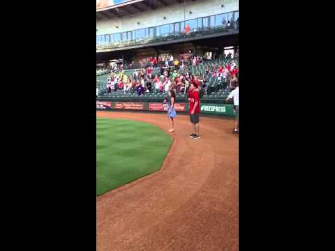 Adara sings the National Anthem at the Round Rock Express G