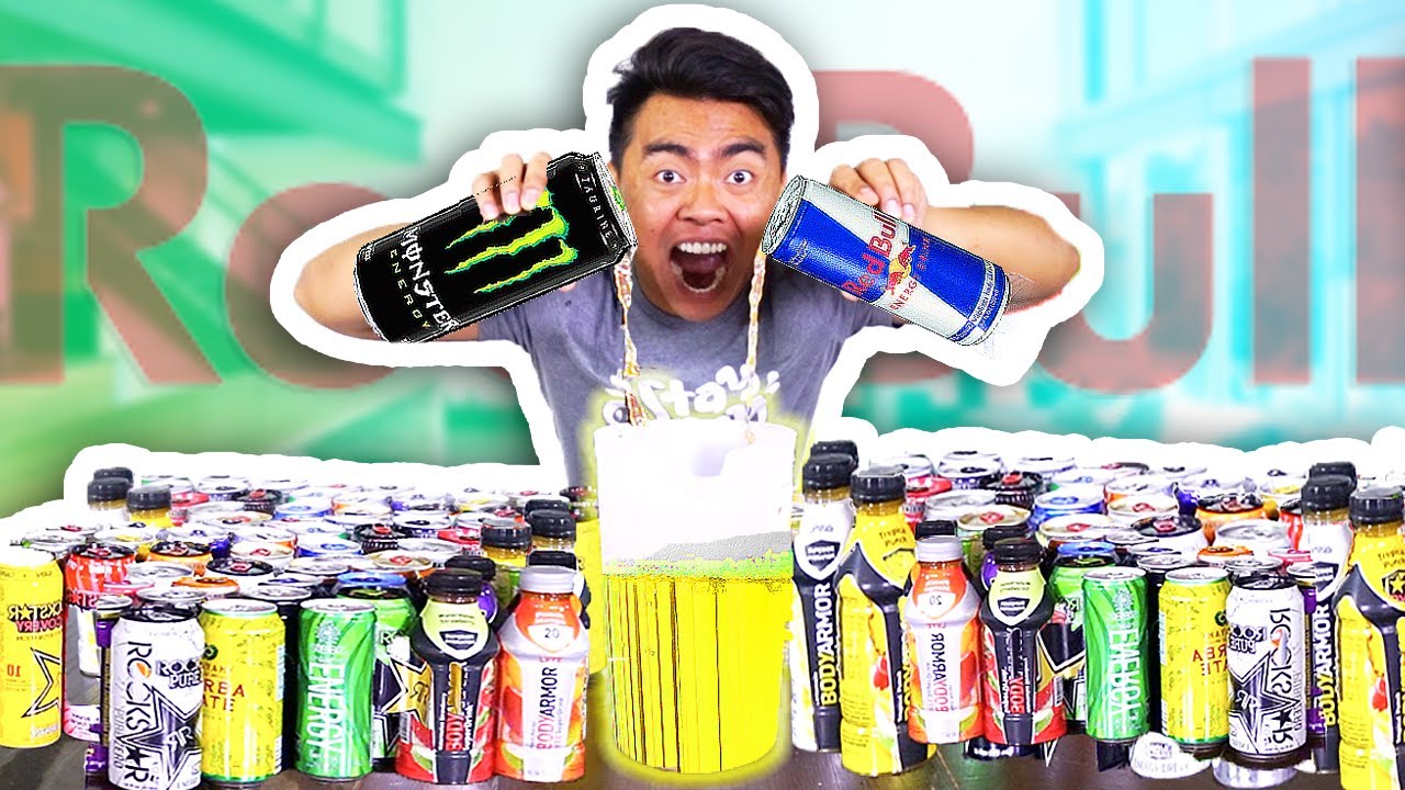 Mixing All 100 Energy Drinks Together And Drinking It!