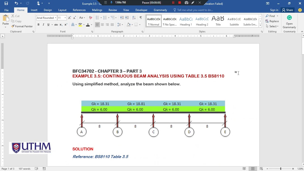 Continuous Beam Analysis Using Simplified Method From Table 3.5 BS8110