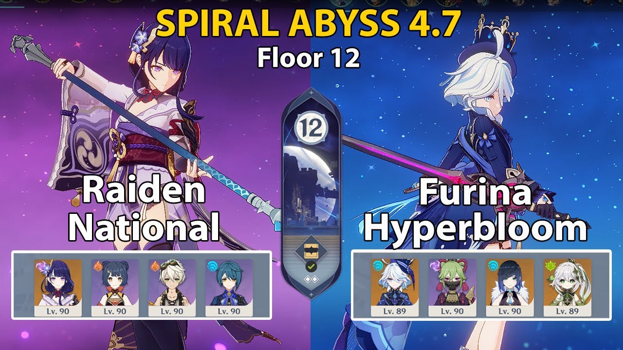 Spiral Abyss Floor 12 (4.7) Raiden National and Furina Hyperbloom + BUILD | Genshin Impact