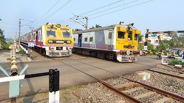 Delightful Train Crossing : Modern ICF Medha Emu Furiously Meeting ONOL Vintage Emu At Railgate